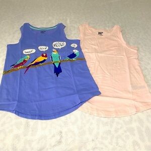Spotted Zebra Lot of (2) Large/10 Girls Tank Tops Graphic Birds/Plain Tank NWOT